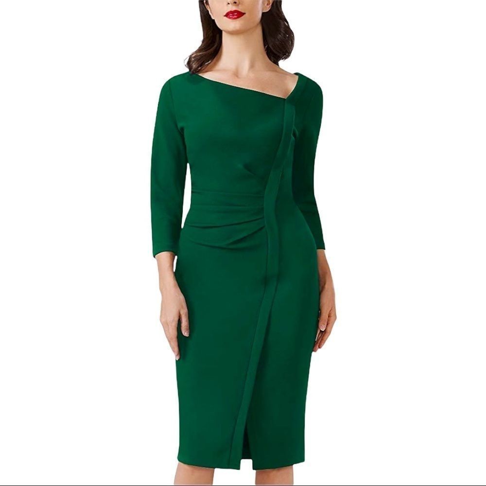 NWT! RETRO CLASSY V NECK STRETCH BODYCON DRESS - S